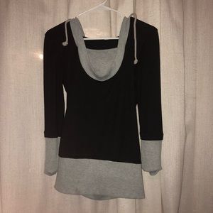 Venus Cowl Neck Gray and Black Colorblock Hoodie